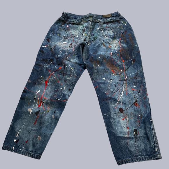 Hand Painted Vintage Jeans - Abstract Splatter Design - Picture 7 of 11